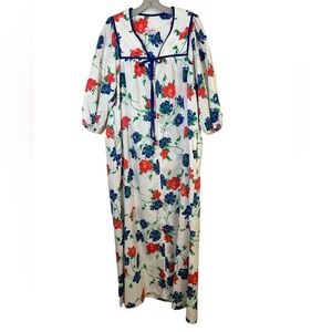 Vintage Evelyn Pearson Floral Full Length Zip Front House Coat Robe Size Large